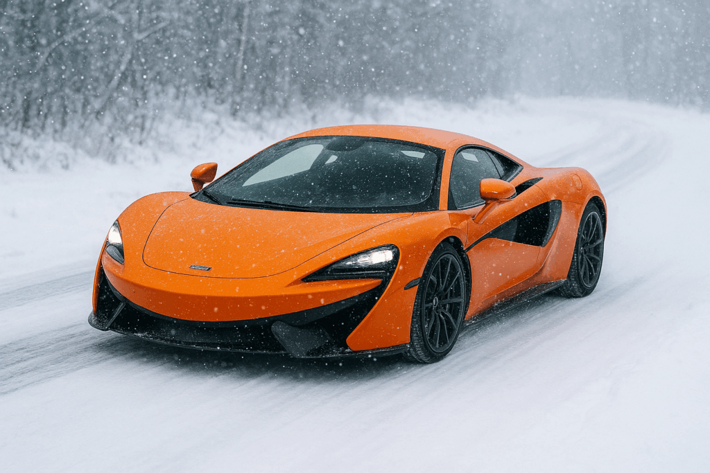 Image of a McLaren on a snowy road. Winter-Proofing Your Luxury Vehicle
